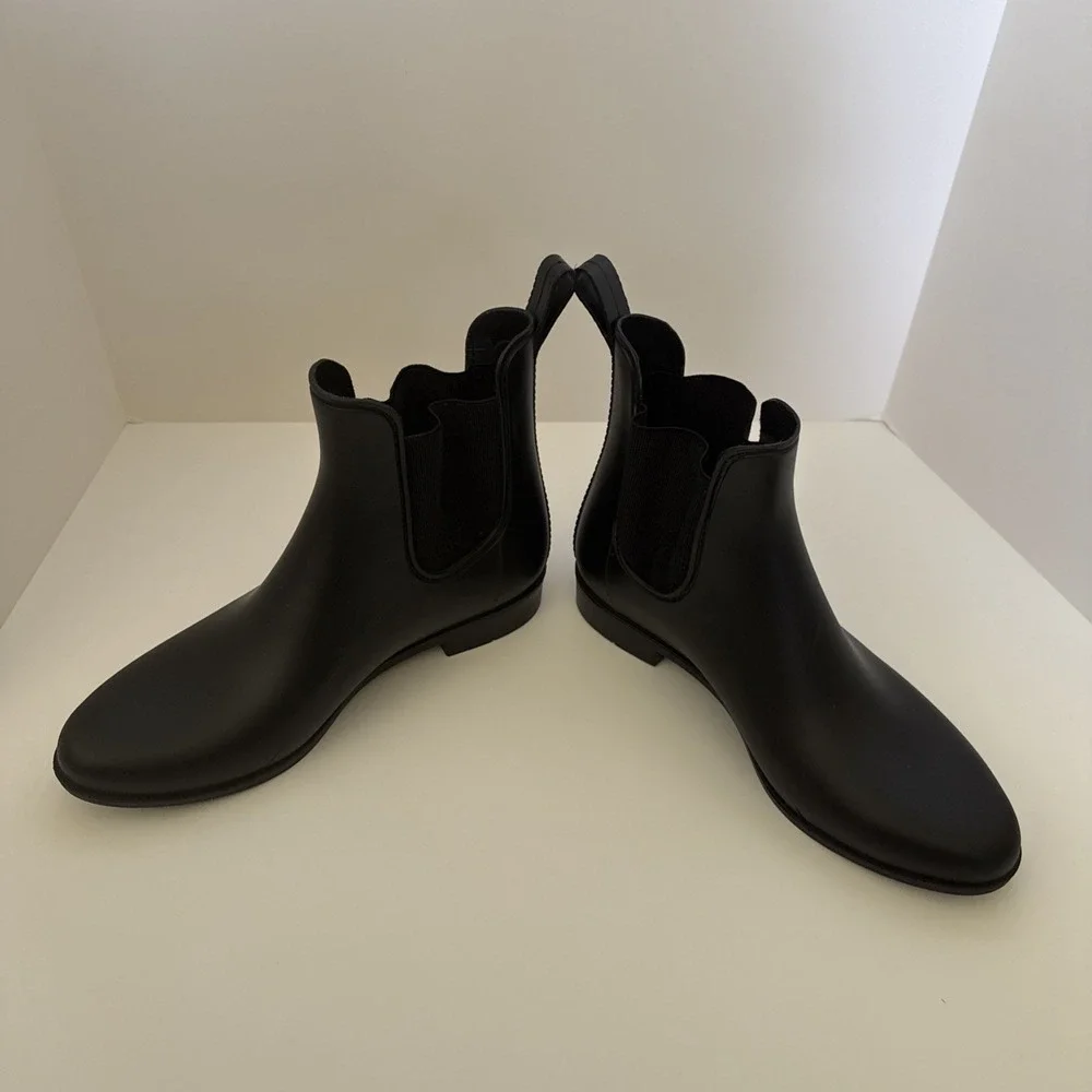 J. Crew Rubber Boot Size 9 Chelsea Black Pull On Ankle Rain Boots